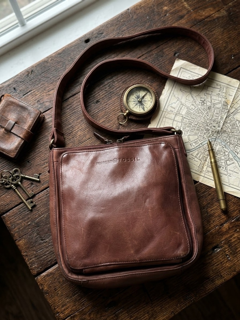 Vintage Fossil Genuine Leather 9x8x3 Messenger Bag Brown Crossbody #75082